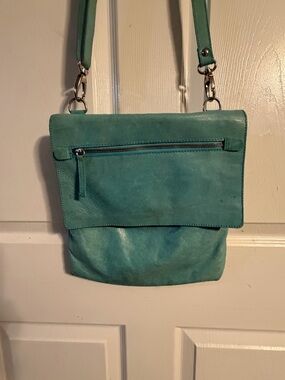 Maurizio Taiuti Teal Leather Crossbody Bag with Front Zip